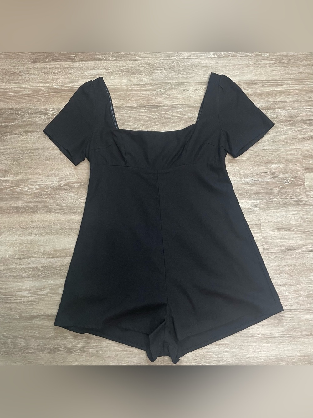 Princess Polly Black Linen Blend Square Neck Puff Sleeve Romper Size US 8